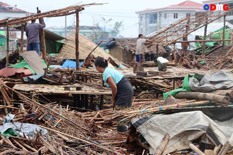 Rathedaung Township’s Ceditaung IDP camp, devastated by Cyclone Mocha, is pictured on May 18.