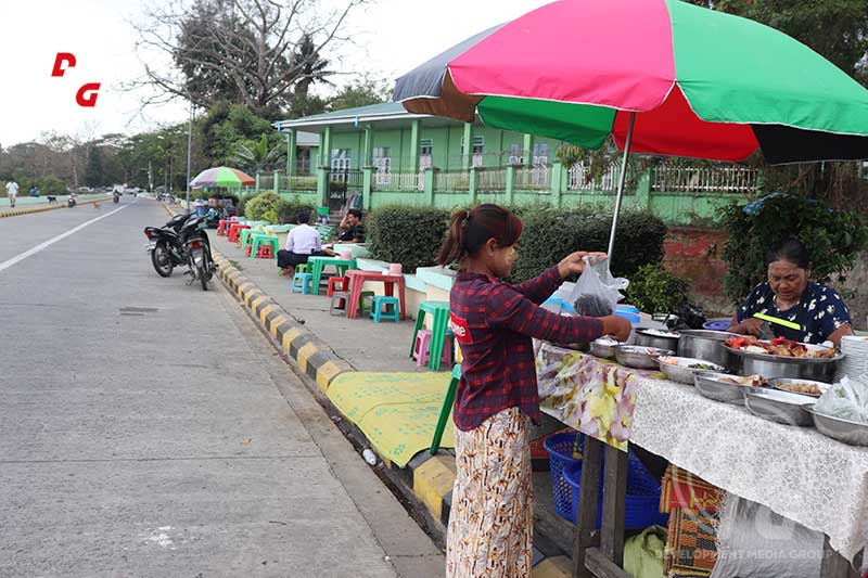 Vendors’ shops along Shu Khin Tha Road in Sittwe are pictured in March.