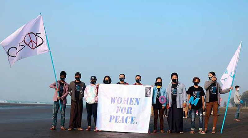 A campaign calling for an end to violence against women held in Sittwe in December 2020.