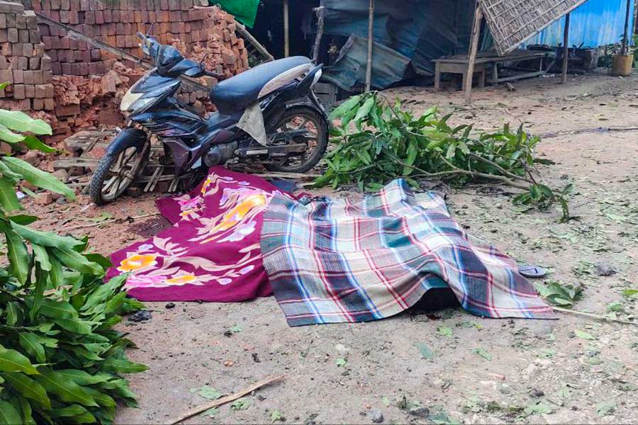 A couple in Mrauk-U town were fatally struck as they fled junta artillery strikes on December 25, 2023. (Photo: CJ)