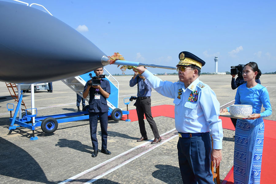 A ceremony to commemorate the 76th anniversary of Myanmar Air Force Day held at Nay Pyi Taw Air Base on December 15. (Photo: CINCDS)