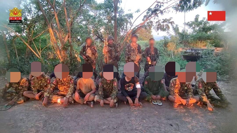 Junta soldiers led by the deputy battalion commander from the military’s LIB 84 surrendered to the KNLA on December 4. (Photo: NUG)