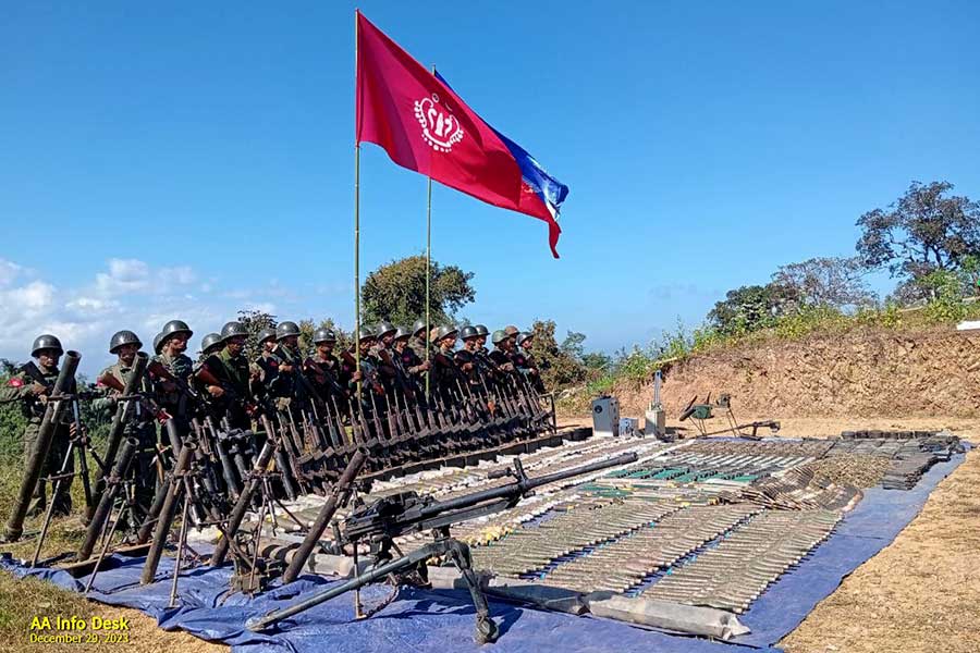 Weapons seized by the Arakan Army after occupying Point 377, previously held by junta troops.