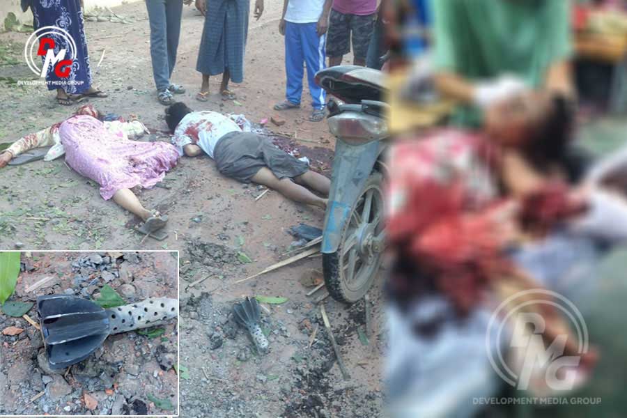 Junta artillery strikes killed three residents and injured six others in Mrauk-U on Sunday.