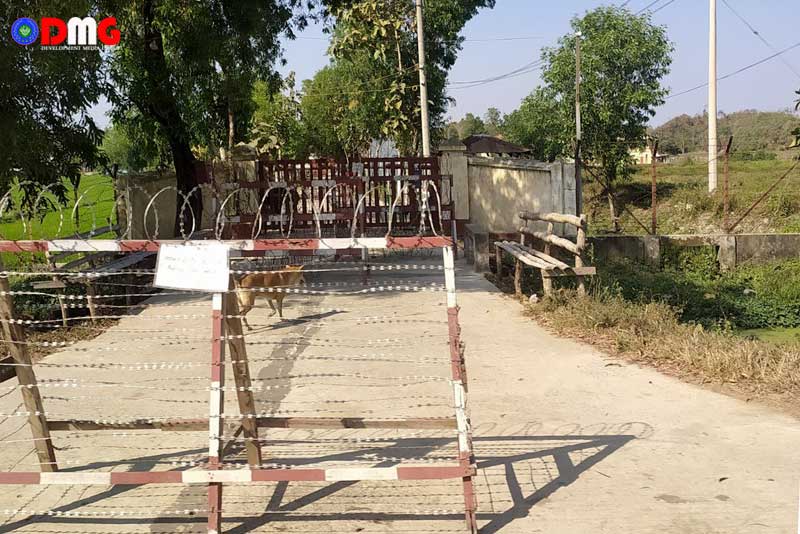 A junta security checkpoint along the Maungdaw-Angumaw road, pictured in March 2023.