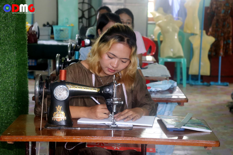 Women at a vocational training school in Sittwe on July 25, 2023.