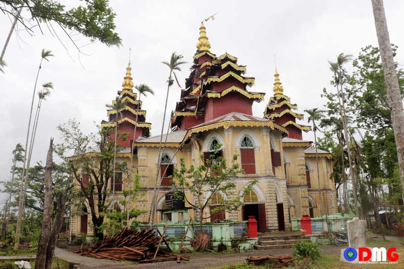 The U Ray Kyaw Thu Monastery, which was hard-hit by Cyclone Mocha, is pictured here on July 13.