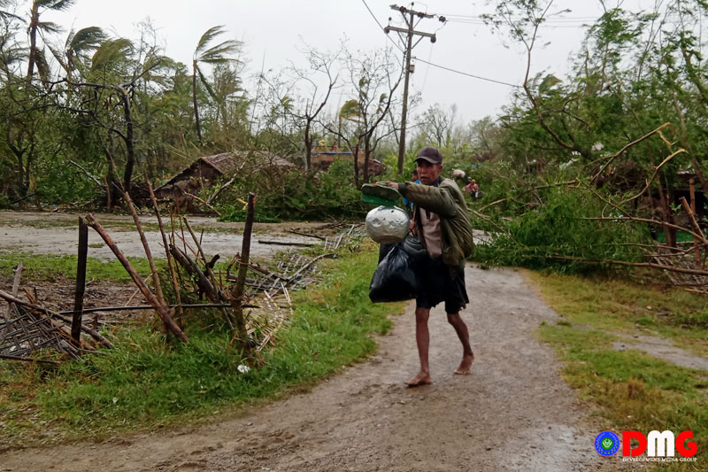 Residents of Saparhtar Village flee during Cyclone Mocha’s landfall on May 14.
