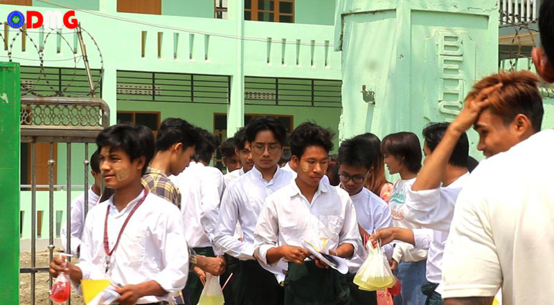 Students after taking an exam in Sittwe on March 15, 2023.