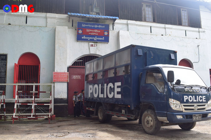 A prison vehicle parked in front of Sittwe Prison.