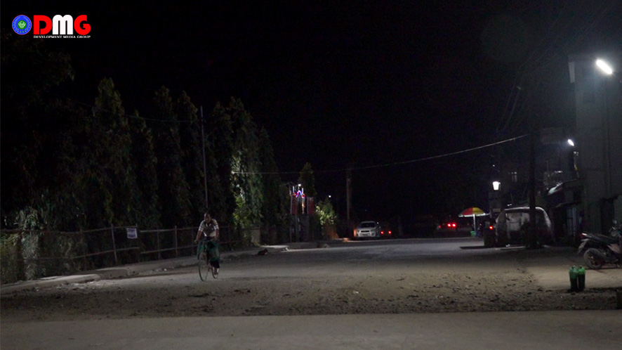 A night scene in 2021 on Strand Road in Kyauktaw, Arakan State.