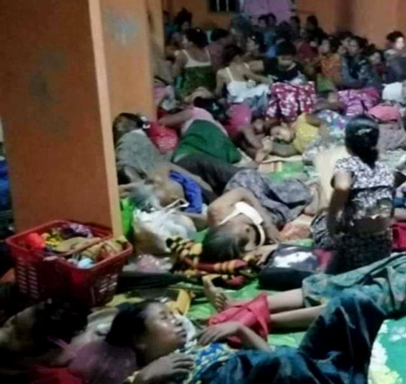 Some Myawaddy residents displaced by the junta’s airstrikes and shellings. (Photo: CJ)