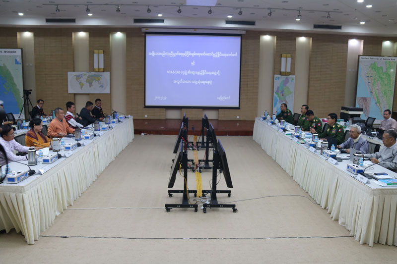 NCA signatories meet the junta’s peace negotiation team. (Photo: NCA-S EAO)