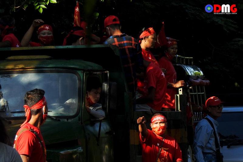 Members of the NLD campaign ahead of Myanmar’s 2020 general election.