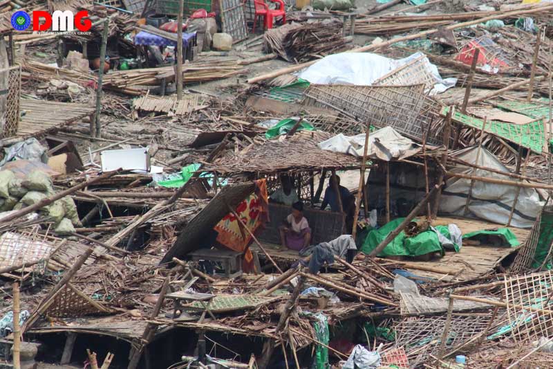 A displacement camp destroyed by Cyclone Mocha in downtown Rathedaung.