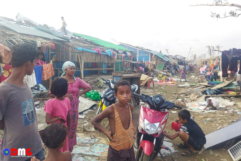 A Muslim displacement camp destroyed by the cyclone in Sittwe.