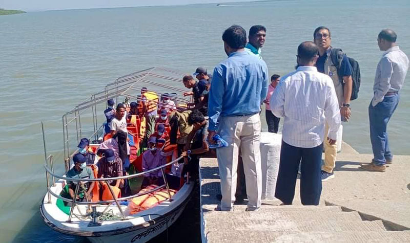 Bangladeshi officials and Muslim refugees in Maungdaw on May 5, 2023. (Photo: CJ)