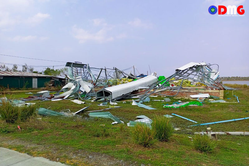 A rice mill damaged by Cyclone Mocha in Kyauktaw Township, Arakan State.