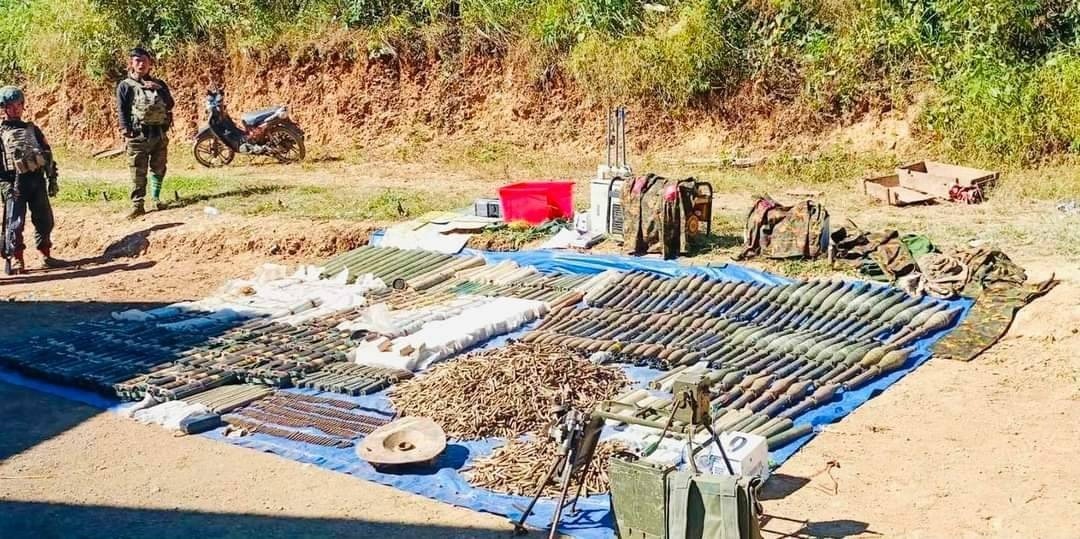 Weapons seized from a junta base in Loilempi town. (Photo: CNA)