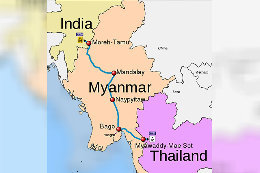 မြန်မာကိုဖြတ်သန်းမည့် အိန္ဒိယ-မြန်မာ-ထိုင်း အဝေးပြေးလမ်းကြော။ ဓာတ်ပုံ - Wikipedia