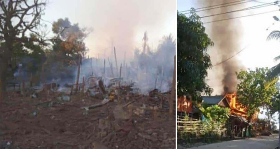 Some homes were reduced to ashes due to the junta airstrike on Ramree on January 2. (Photo: APM) 