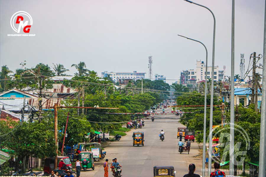 A road in Sittwe town in October 2023.