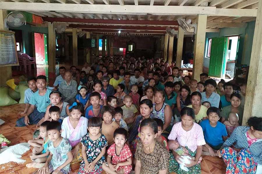 Displaced civilians in Ann are pictured in July 2020.