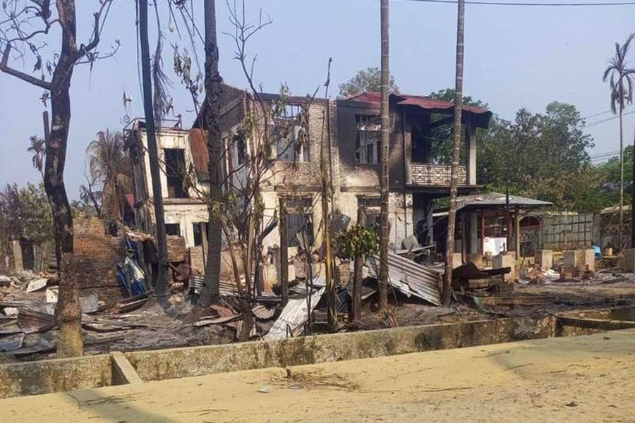 At least 200 homes including an office and a pharmacy run by MSF in Buthidaung were torched by junta soldiers and Muslim militiamen on April 15. (Photo: MSF)