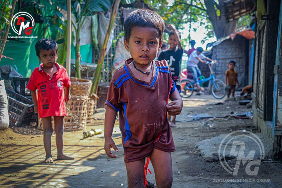 IDP children in Sittwe Township are seen in January 2023.