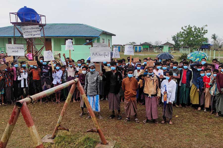 Muslims stage a protest against the AA in Sittwe on March 21.