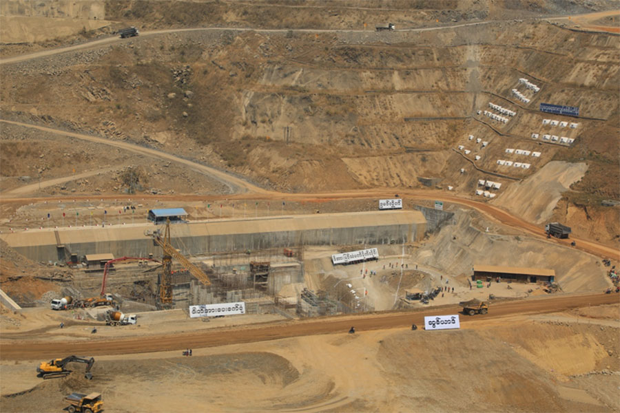 The Tha Htay Chaung hydrodam project construction site pictured in March 2022. (Photo: MOI)