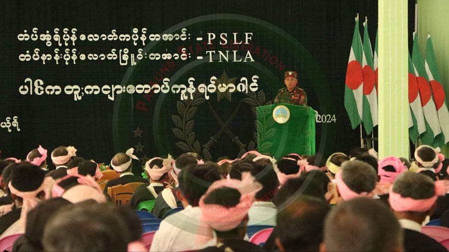 A meeting between TNLA leaders and local people was held in Namsang Township, northern Shan State, on March 26. (Photo: TNLA)