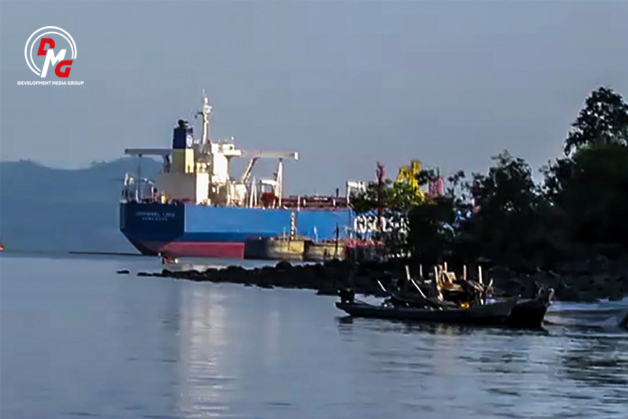 A Chinese oil tanker at Maday Island in 2019.