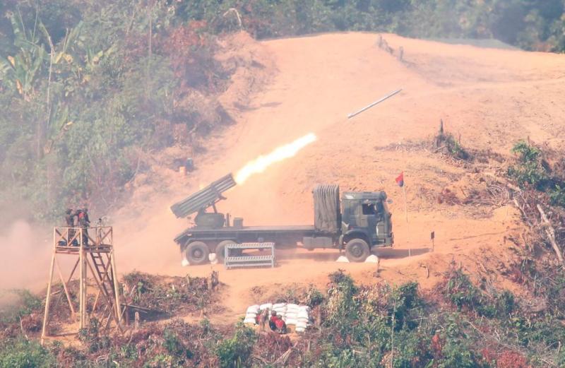A Myanmar junta artillery drill. (Photo: CNICDS)