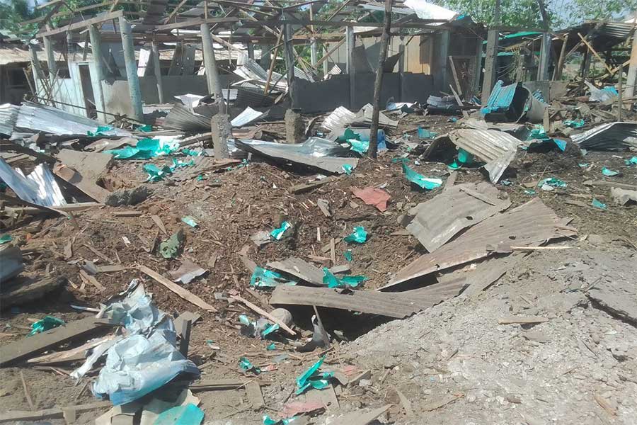 A junta airstrike on Alekyun Village in Kyauktaw Township killed four people, including a Buddhist monk, and wounded two others on May 6. (Photo: APM)