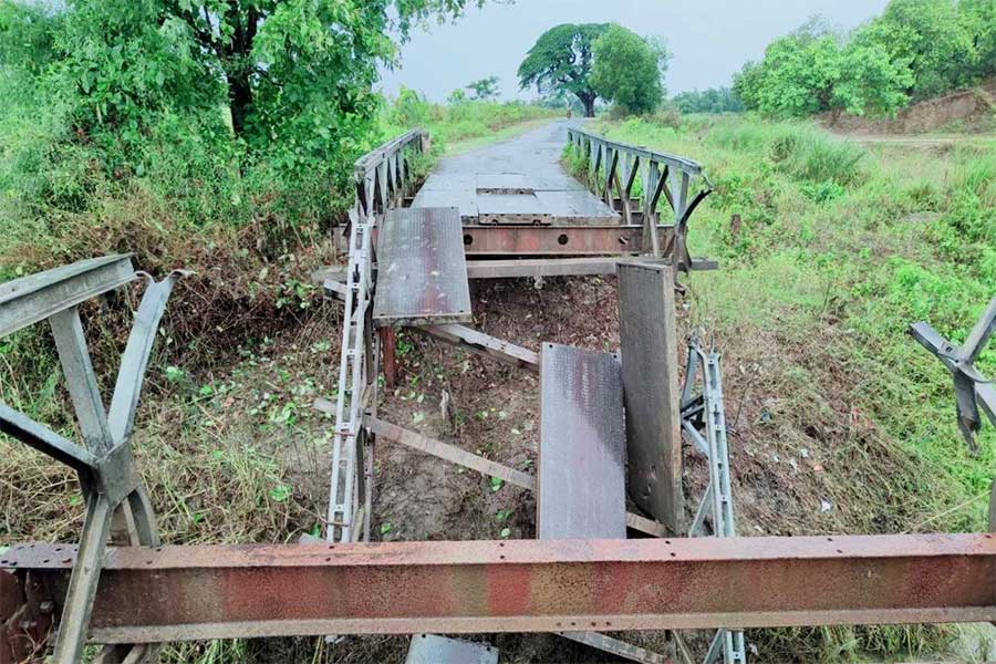 The Thihoaye Bridge was blown up by the junta in Maungdaw Township on May 7. (Photo: APM)