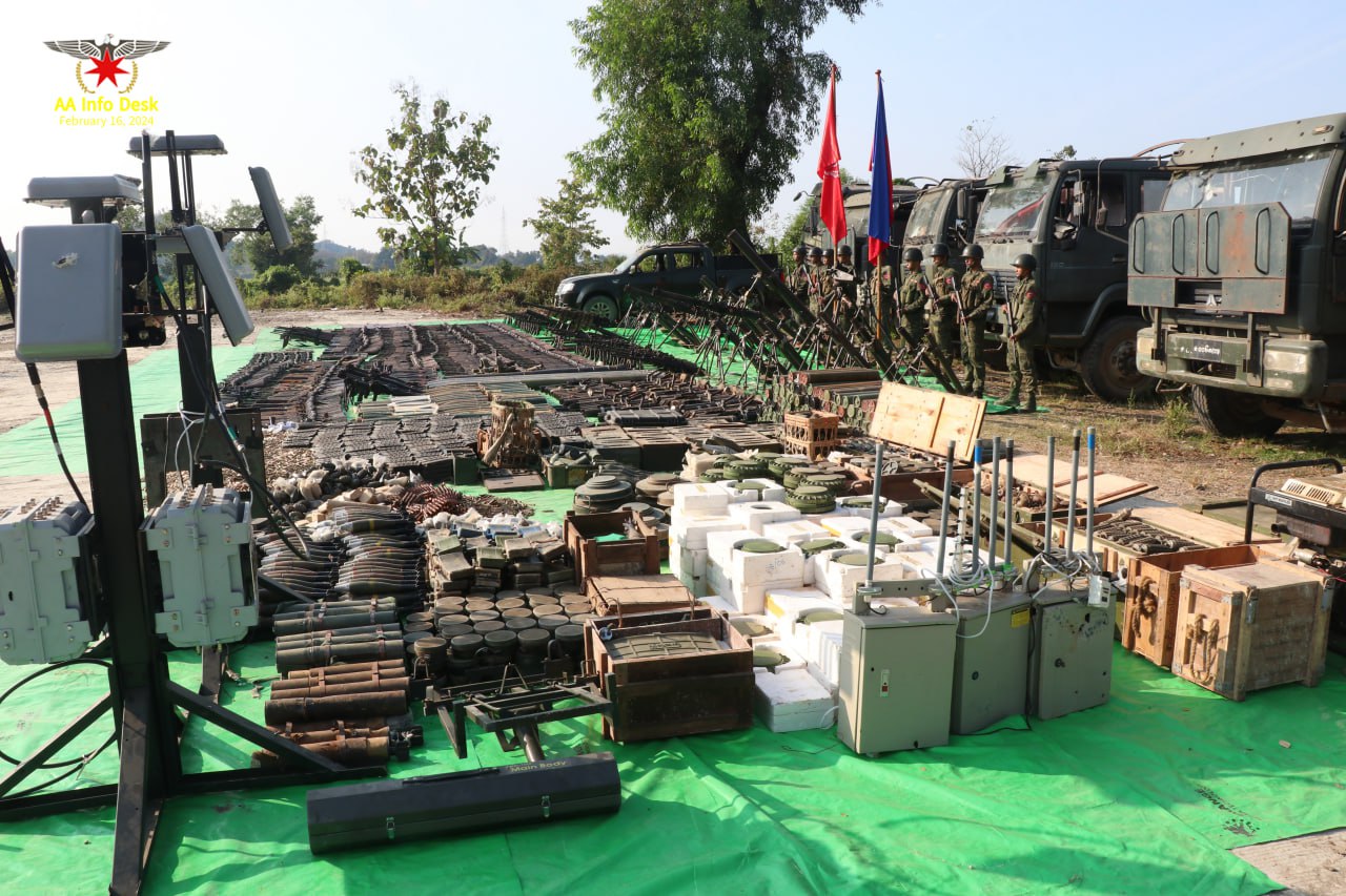 Weapons and military equipment seized from junta forces in Minbya.