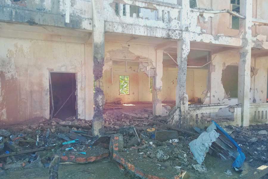 The Mrauk-U District GAD office was damaged by a junta airstrike on Friday. (Photo: APM)