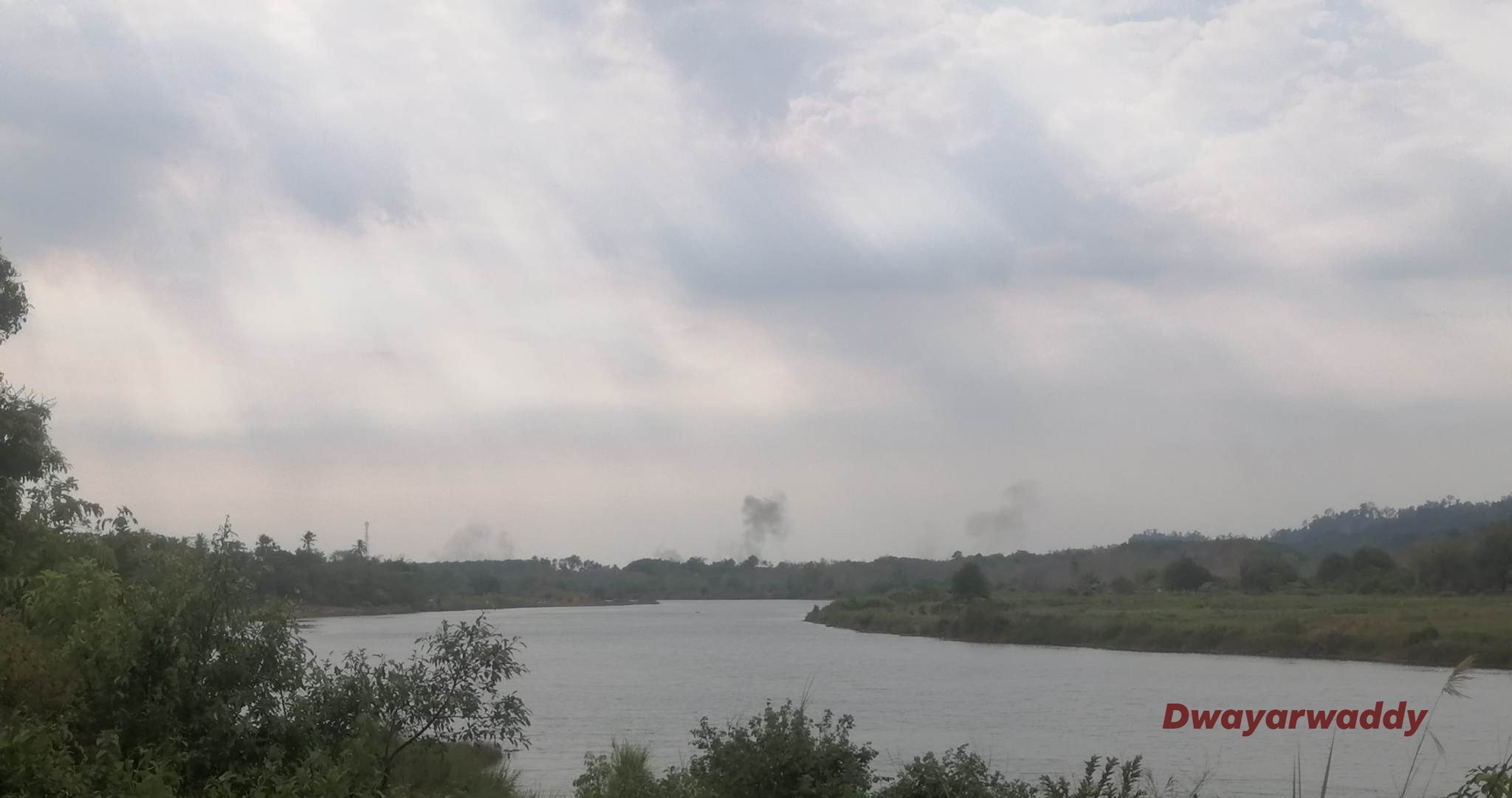 Fighting in Shwe Hlay, Thandwe Township, seen from a distance. (Photo: Dwayarwaddy)