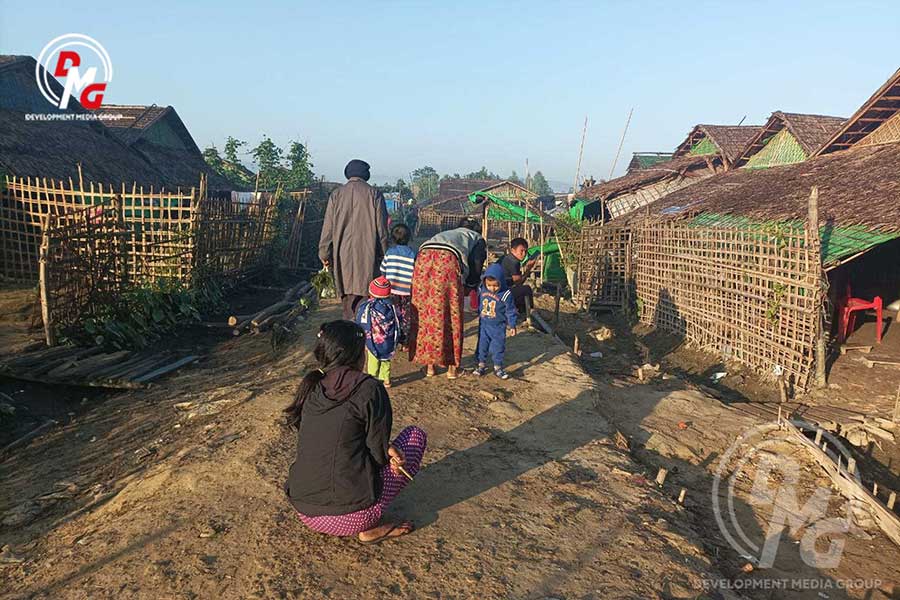 he Zedipyin IDP camp in Rathedaung Township, Arakan State, is pictured in November 2023.