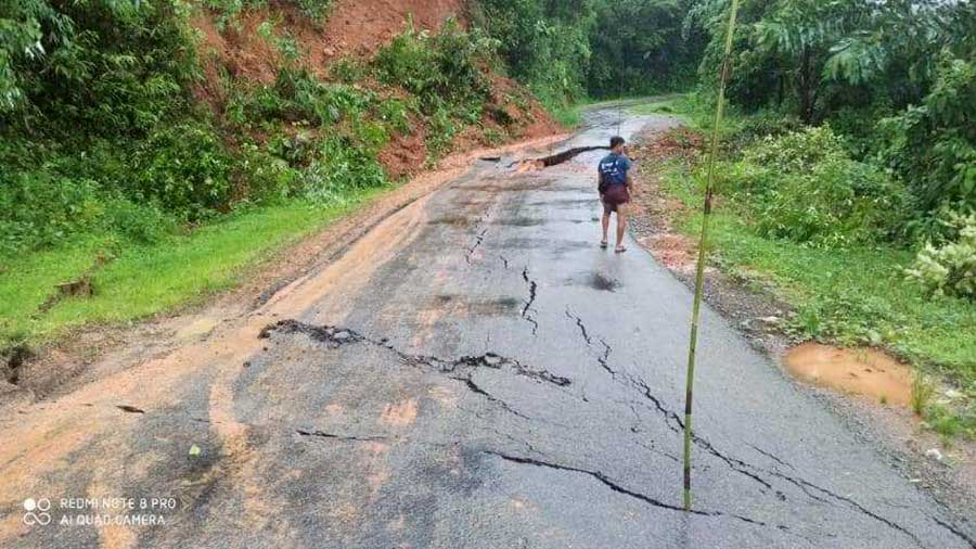 A part of the Gwa-Ngathainggyaung road is pictured on July 26. (Photo: Dwaryarwady)