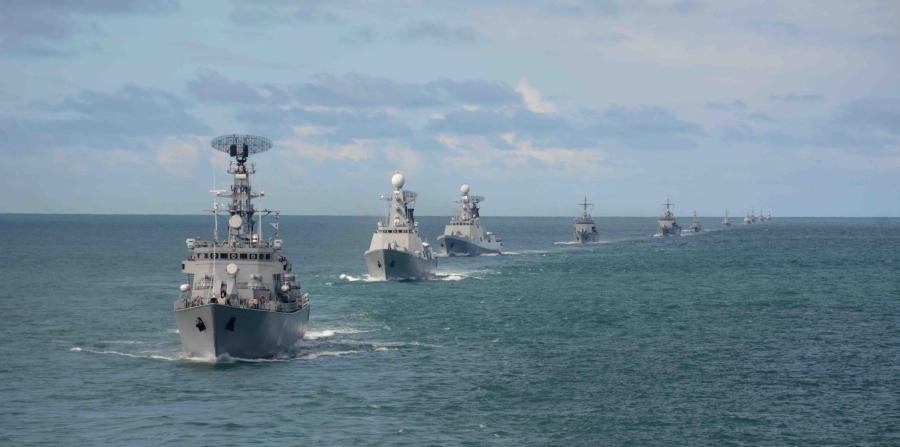 Myanmar Navy ships are seen during a fleet exercise in 2020. (Photo: CINCDS)  