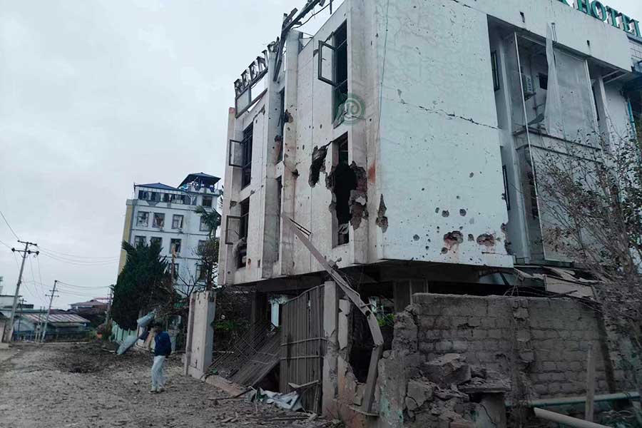 Some residential buildings destroyed by a junta airstrike on Lashio on September 27. (Photo: The Kokang)