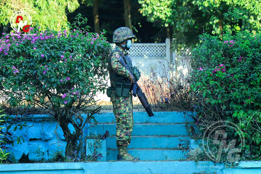 A junta soldier in Sittwe is pictured in 2021