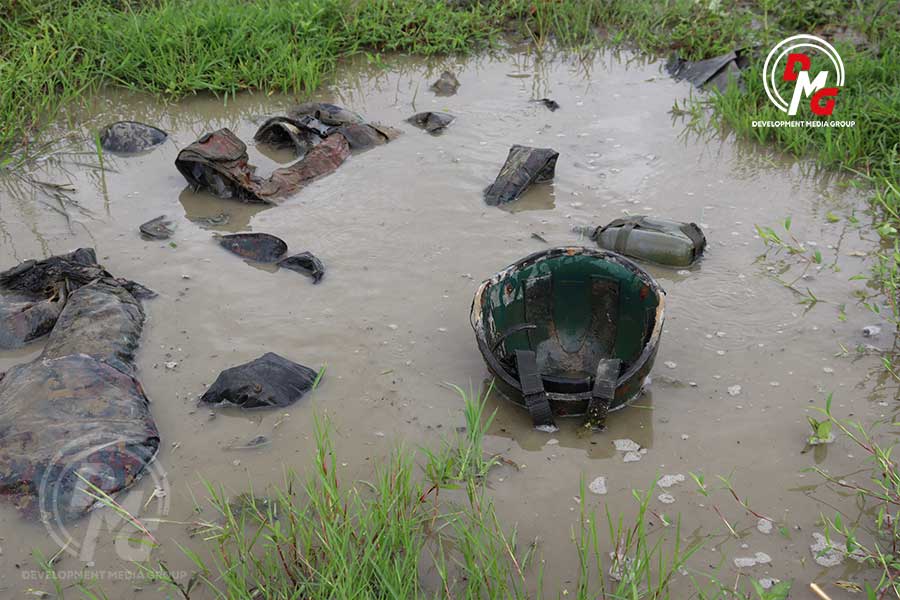 Junta soldiers' equipment found outside Htan Shauk Khan Village on August 20.
