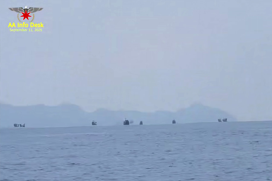 Bangladeshi fishing boats seen illegally operating in Arakan’s territorial waters. (Credit: AA Info Desk)
