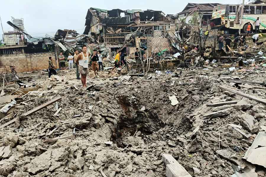 The scene following a junta aerial bombardment of Namtu, northern Shan State, on the full-moon day of Thadingyut. (Photo: TNLA)