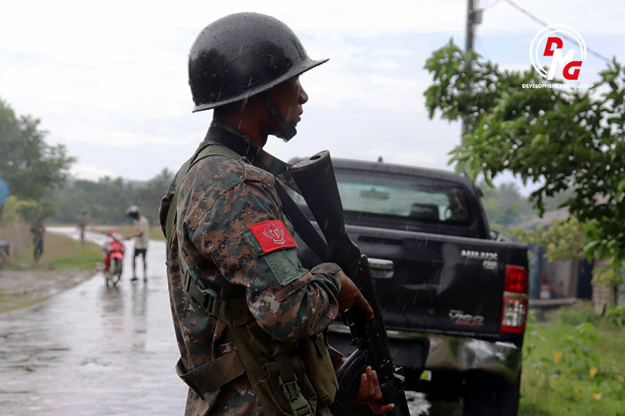 An AA fighter providing security in Arakan State is pictured in August 2025.